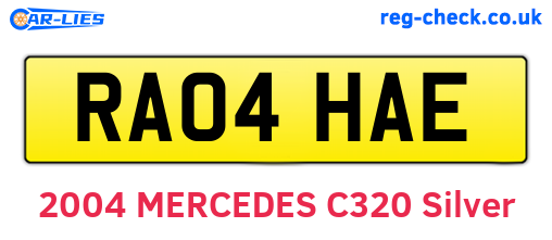 RA04HAE are the vehicle registration plates.