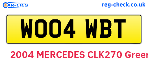 WO04WBT are the vehicle registration plates.