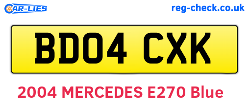 BD04CXK are the vehicle registration plates.
