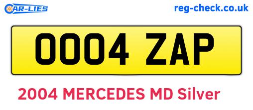 OO04ZAP are the vehicle registration plates.