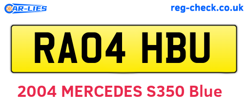 RA04HBU are the vehicle registration plates.