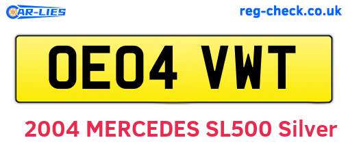 OE04VWT are the vehicle registration plates.