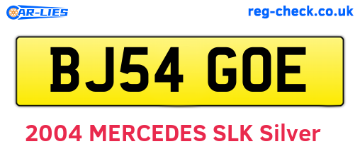 BJ54GOE are the vehicle registration plates.