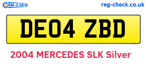 DE04ZBD are the vehicle registration plates.