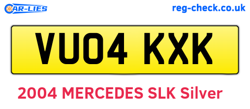 VU04KXK are the vehicle registration plates.