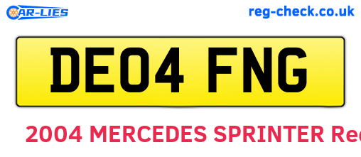 DE04FNG are the vehicle registration plates.