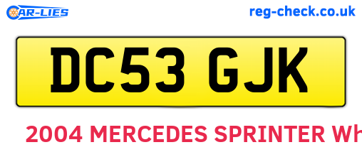 DC53GJK are the vehicle registration plates.
