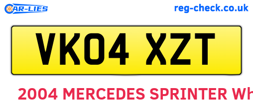 VK04XZT are the vehicle registration plates.