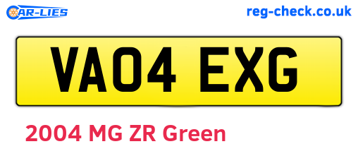VA04EXG are the vehicle registration plates.