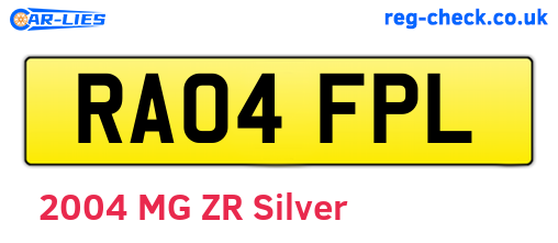 RA04FPL are the vehicle registration plates.