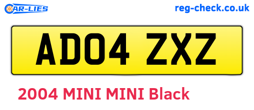 AD04ZXZ are the vehicle registration plates.