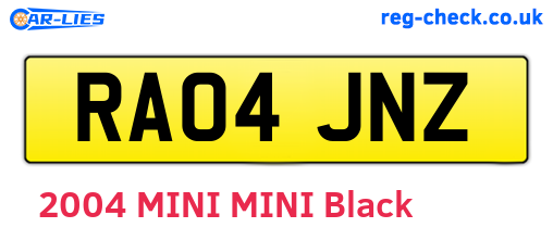 RA04JNZ are the vehicle registration plates.