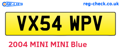 VX54WPV are the vehicle registration plates.
