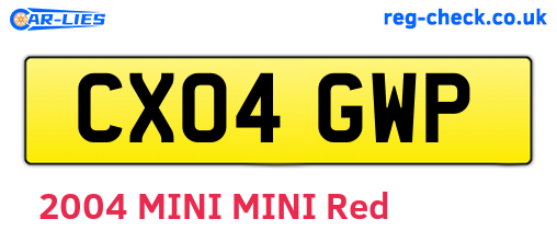 CX04GWP are the vehicle registration plates.
