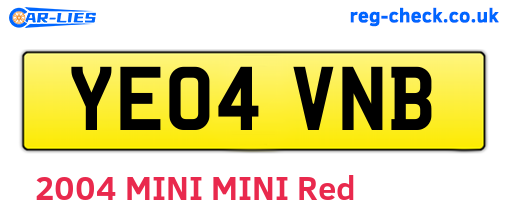 YE04VNB are the vehicle registration plates.