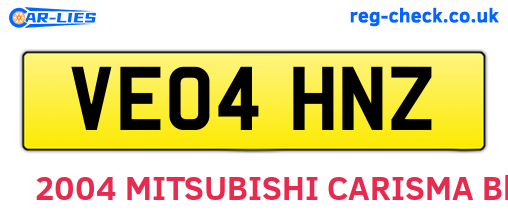 VE04HNZ are the vehicle registration plates.