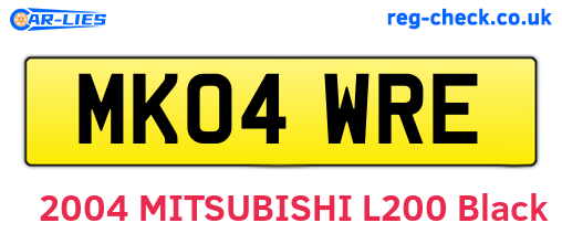 MK04WRE are the vehicle registration plates.