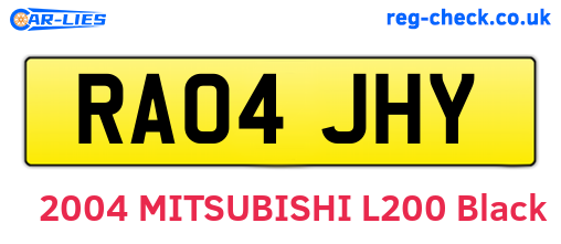 RA04JHY are the vehicle registration plates.
