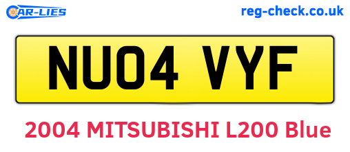 NU04VYF are the vehicle registration plates.