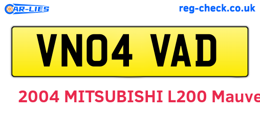VN04VAD are the vehicle registration plates.