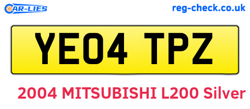 YE04TPZ are the vehicle registration plates.