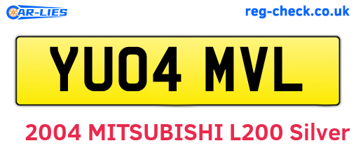 YU04MVL are the vehicle registration plates.