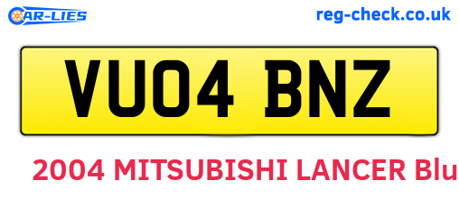 VU04BNZ are the vehicle registration plates.