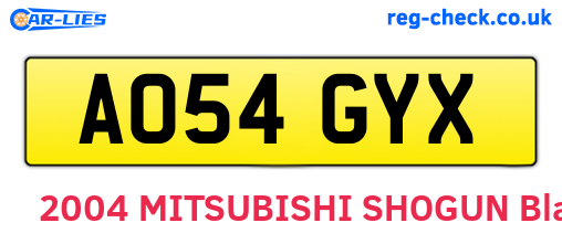 AO54GYX are the vehicle registration plates.