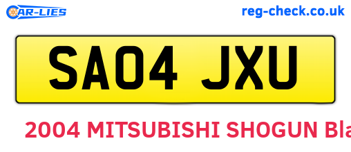 SA04JXU are the vehicle registration plates.