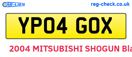 YP04GOX are the vehicle registration plates.