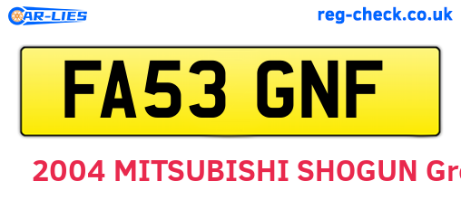 FA53GNF are the vehicle registration plates.
