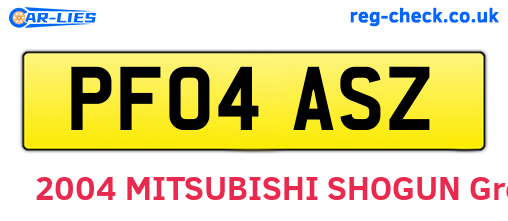 PF04ASZ are the vehicle registration plates.