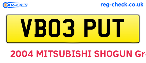 VB03PUT are the vehicle registration plates.