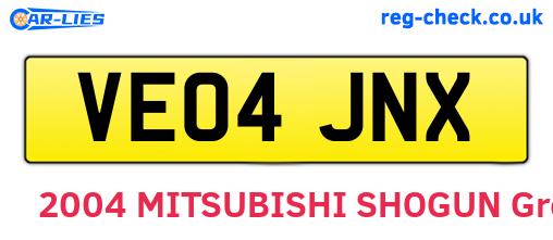 VE04JNX are the vehicle registration plates.