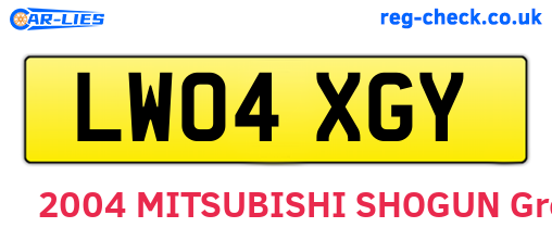 LW04XGY are the vehicle registration plates.