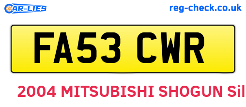 FA53CWR are the vehicle registration plates.