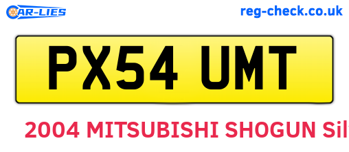 PX54UMT are the vehicle registration plates.