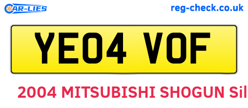 YE04VOF are the vehicle registration plates.