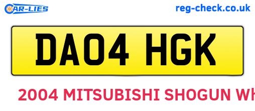 DA04HGK are the vehicle registration plates.