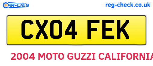 CX04FEK are the vehicle registration plates.