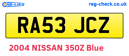 RA53JCZ are the vehicle registration plates.