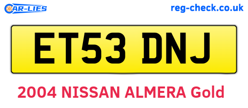 ET53DNJ are the vehicle registration plates.