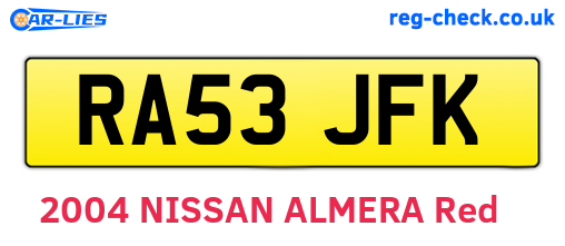 RA53JFK are the vehicle registration plates.