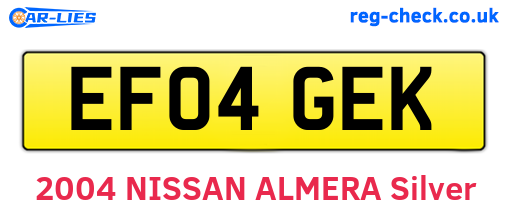 EF04GEK are the vehicle registration plates.