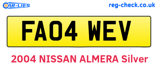 FA04WEV are the vehicle registration plates.