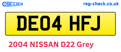 DE04HFJ are the vehicle registration plates.