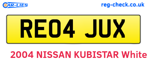 RE04JUX are the vehicle registration plates.