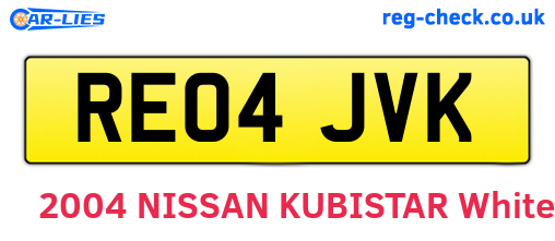 RE04JVK are the vehicle registration plates.