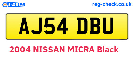 AJ54DBU are the vehicle registration plates.