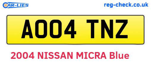 AO04TNZ are the vehicle registration plates.